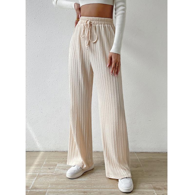 Women's Knitted Wide-leg Pants Fashion Solid Color Texture Stripes Elastic Waist Comfortable Casual Loose Straight Pants