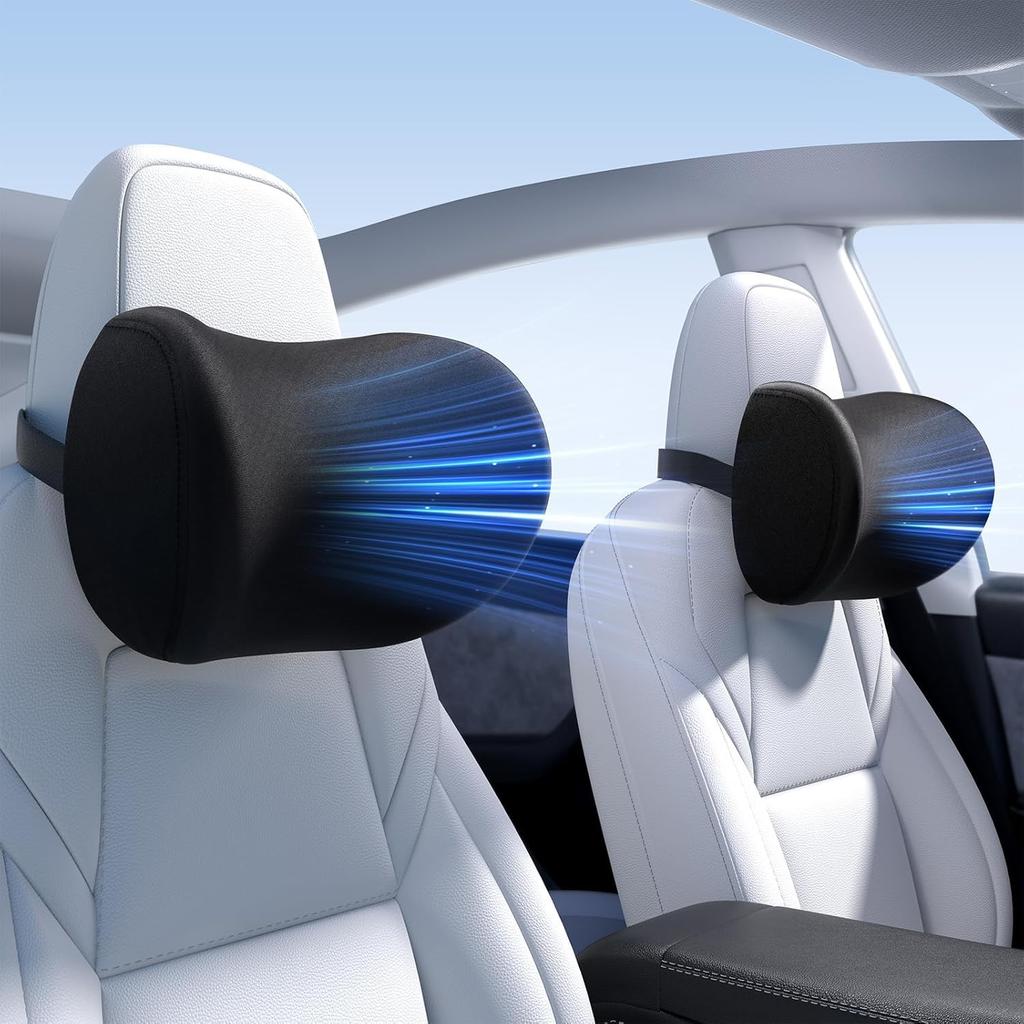 Wigoo Car Set of Cervical Pillow with Memory Breathable Easy Cervical Removable Compatible with All No Car Black Headrest, 2, Foam, Design,