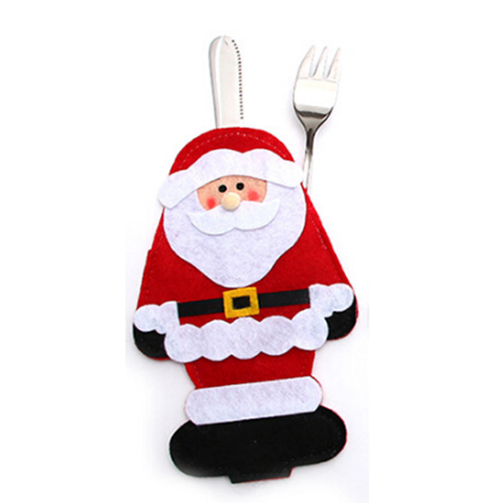 4PCS Christmas Cutlery Holders Silverware Holders Pockets Knifes Forks Tableware Bags Reindeer Xmas Tableware Holder for Christmas Holiday Party Kitchen Supplies