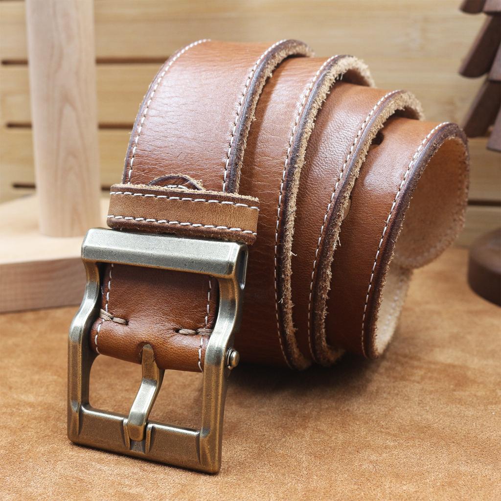 Retro 100% Top Layer Cowhide Hand-sewn Belt Washing Leather Business Casual Belt Creative Design Trendy Men