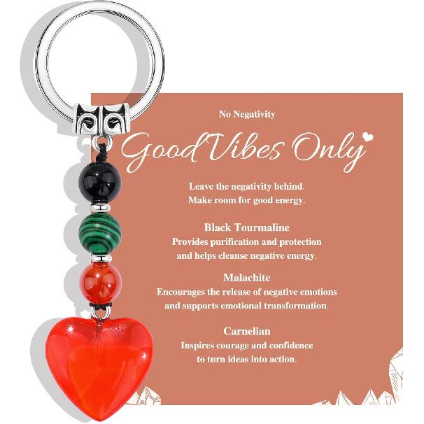 Natural Healing Crystal Heart Keychain Inspirational Gifts for Women Her