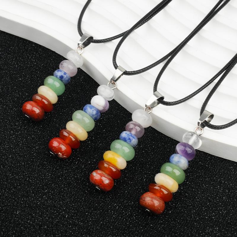 Collana Ciondolo Abaco in Pietra 7 Chakra Moda 40MM Charms Personalizzati in Cristallo Corda Gioielli in Pietra Preziosa per Donne Uomini Regalo Quotidiano