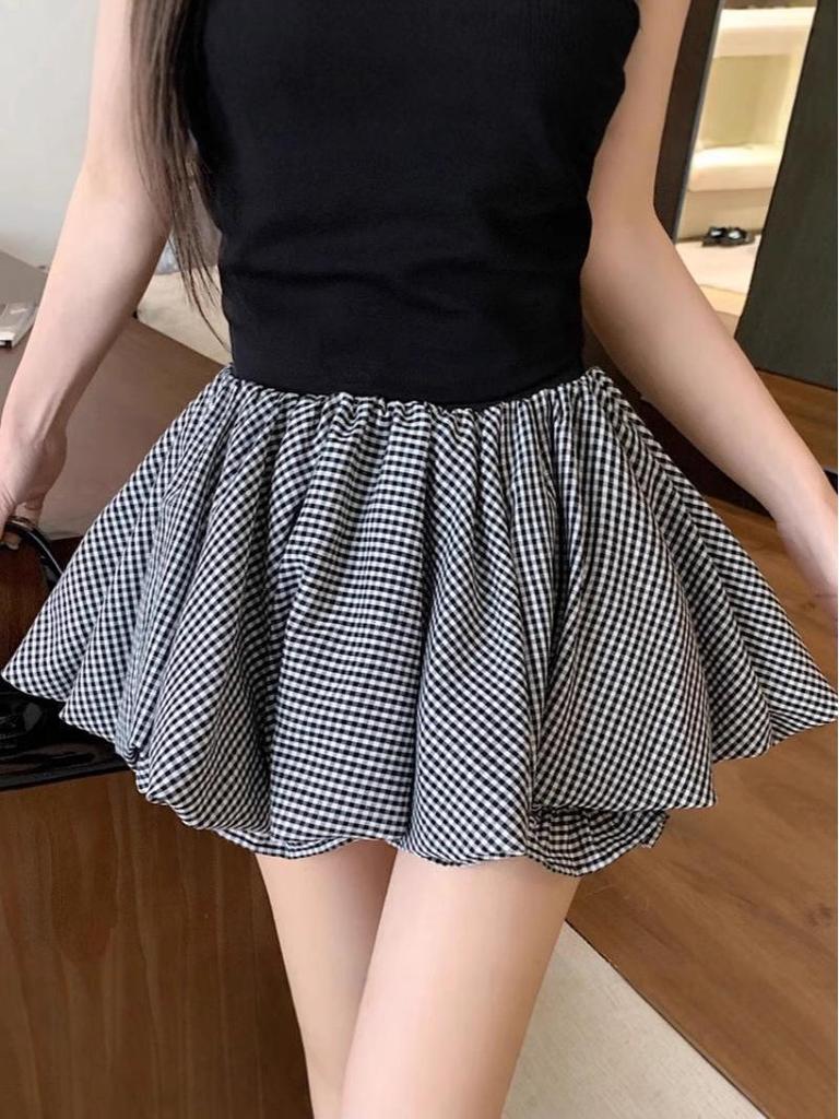 White Spicy Petite High Waist A-line Fluffy Skirt - Anti-Exposure Short Skirt for Women, Spring/Summer