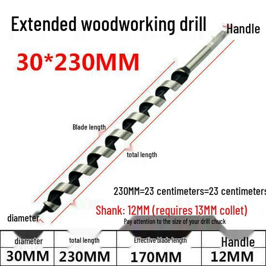 Extended Hex Shank Forstner Drill Bit for Woodworking - Door & Panel Hole Opener