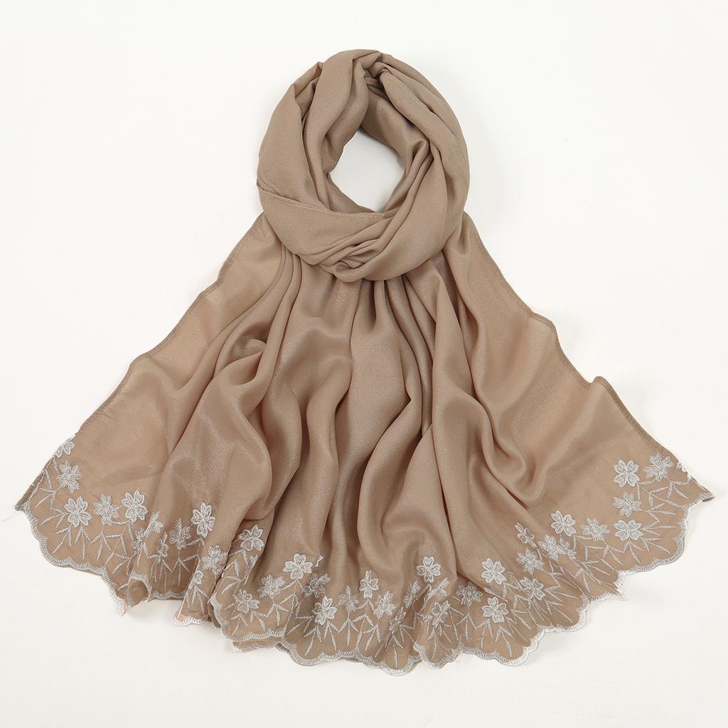 Women Scarf Pearl Embroidery Chiffon Fabric New Style Fashion Soft Middle East Long Scarf Multi Color Scarf