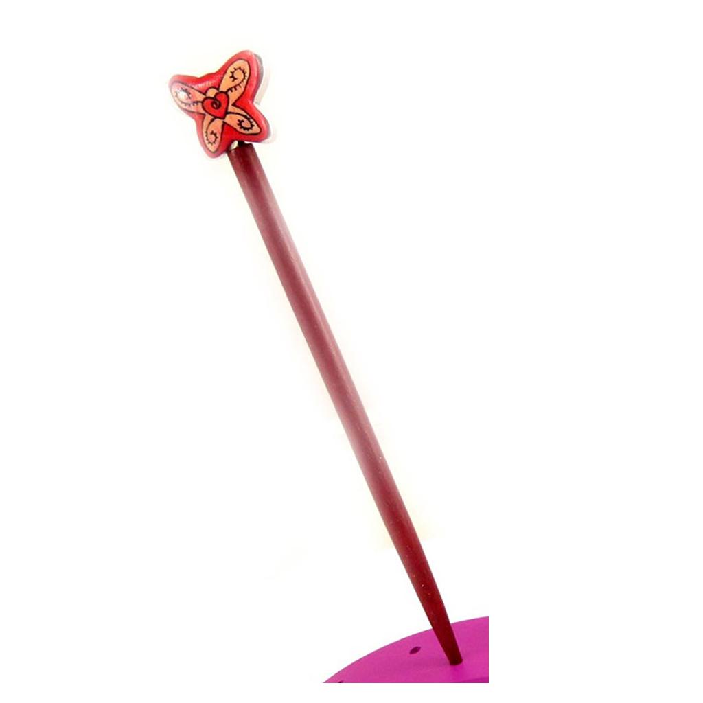 Les Trésors De Lily [A1587] - Picot chignon bois 'Papillons' rouge - 21 cm- 30x25 mm