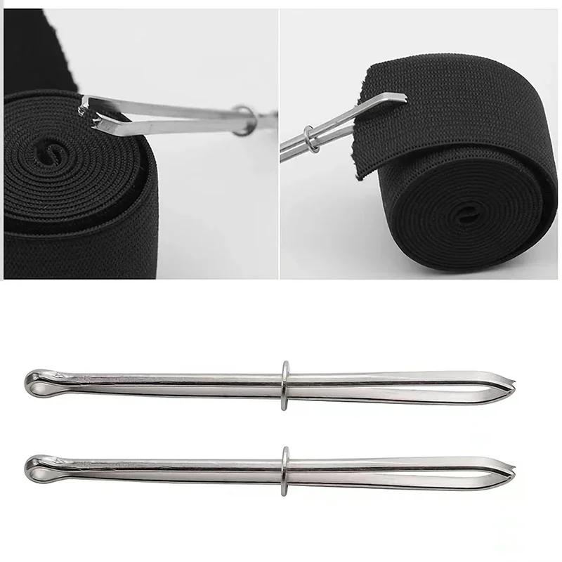2PCS Stainless Steel Garment Clips Sewing DIY Tools Elastic Band Tape Punch Cross Stitch Threader Wear Rope Elastic Clamp