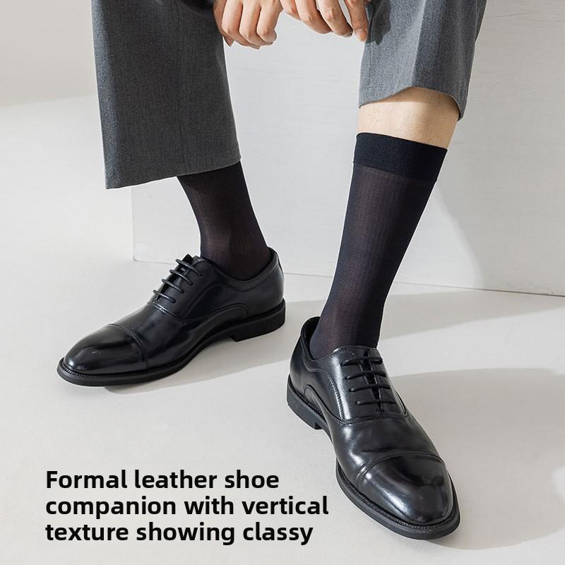 Summer Men's Dark Stockings - Thin Style Mid-Length Men's Socks with Good Breathability and Thick Nylon Business Socks for Gentlemen