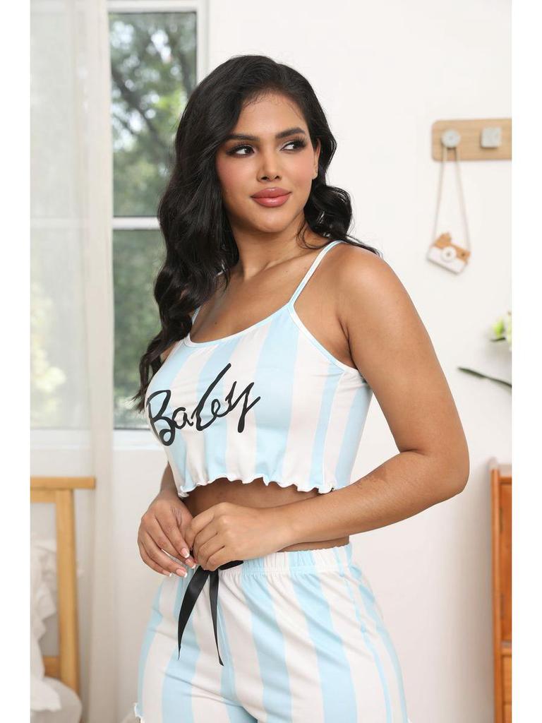 European Summer Fashion Women's Color Block Camisole and Shorts Pajama Set