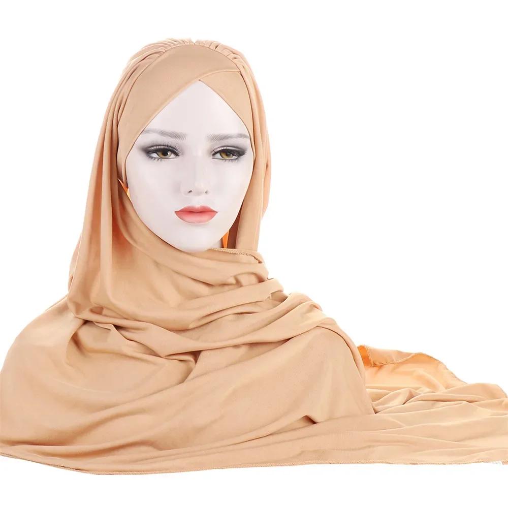 Muslim Women Long Scarf Pull On Ready Wear Instant Hijab Chemo Cap One Piece Amira Head Wrap Turban Femme Shawl Bandanas Scarves