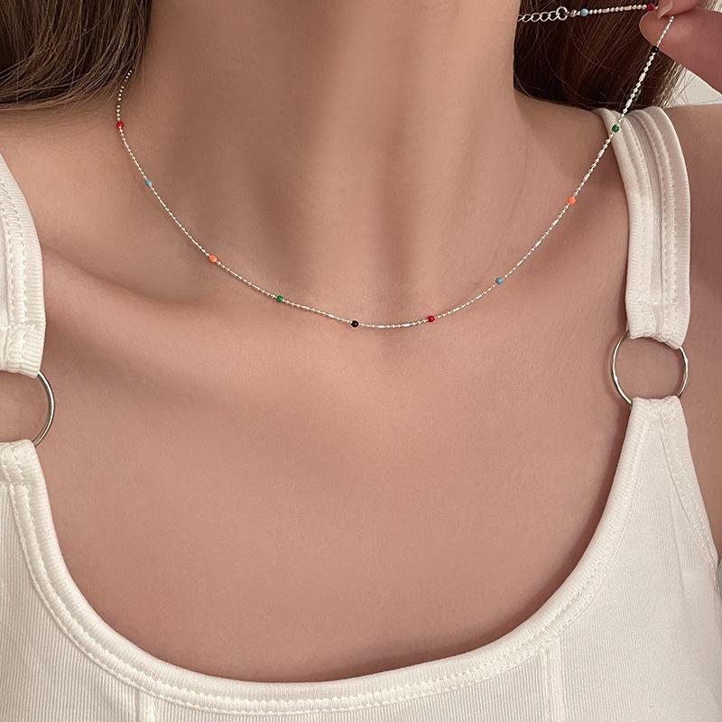 New Colorful Beads Choker Necklace Korean Fashion Simple Colorful Collar Short Chain Handmade Female Necklace Women Girl Jewelry