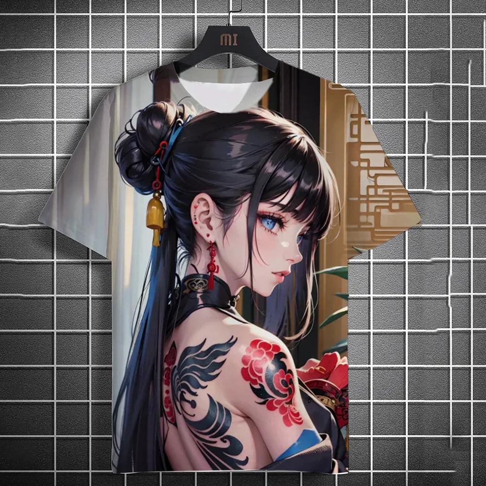 Anime Beauty 3D Print T Shirt For Men Women Casual Round Neck Loose Tops Fashion Trend Streetwear Breathable Unisex Clothing