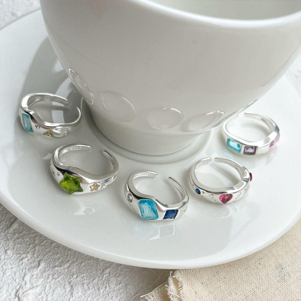 Minimalist Handmade Zircon Ring Simple Design Irregular Shape Crystal Ring Retro Texture Matte Finish Gemstone Ring