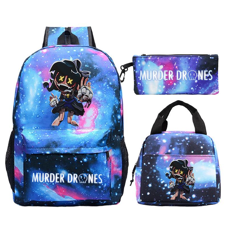 Murder Drones Printed Children's Backpack Pencil Bag Meal Bag Set Large Capacity Student School Bag