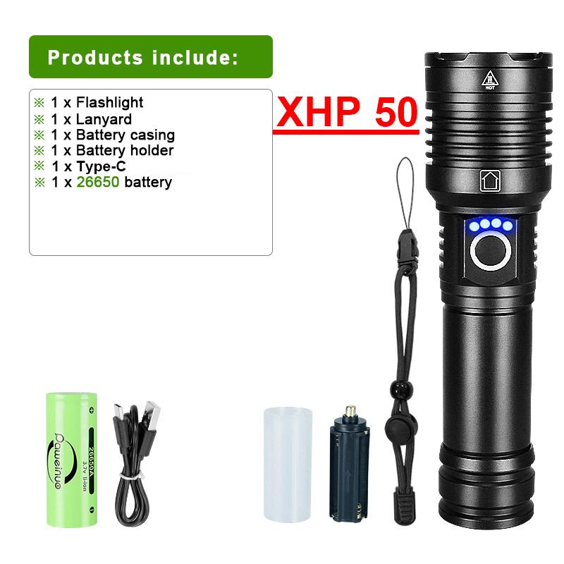 Süper 2500 Lümen El Feneri Hafif Şarj Edilebilir El Feneri Su Geçirmez Dağcılık Kamp Feneri