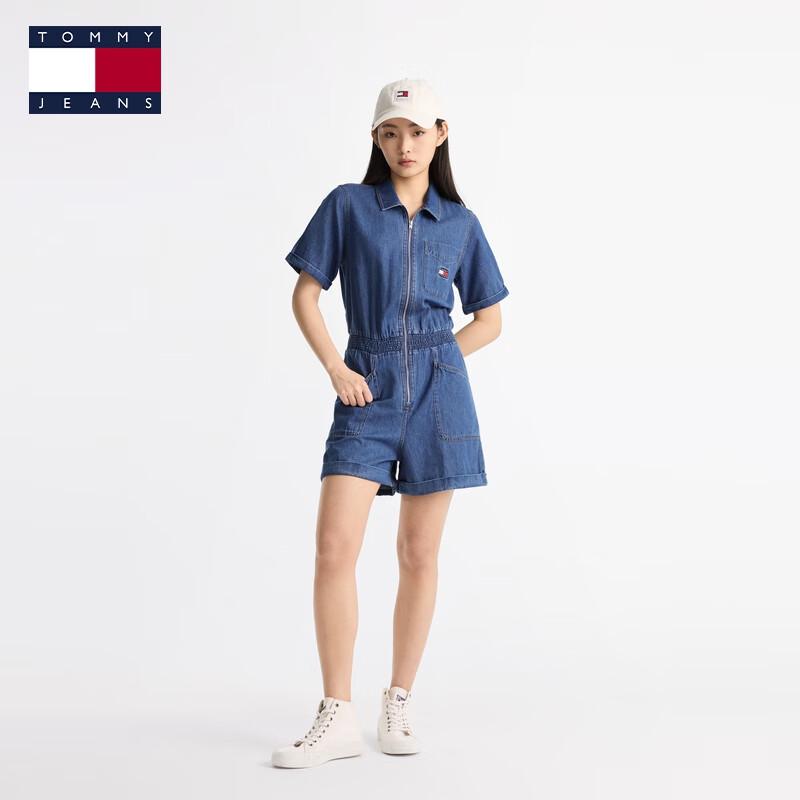 TOMMY JEANS Women's Embroidered Denim Romper Shorts