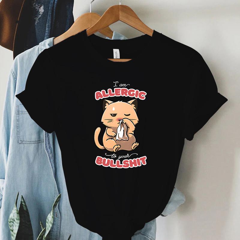 Woman Tshirts Graphic T Shirt Womens ALLERGIC BULLSHIT Printed Tshirt Fashion Youthful Female Clothing  Womens Clothing Sales