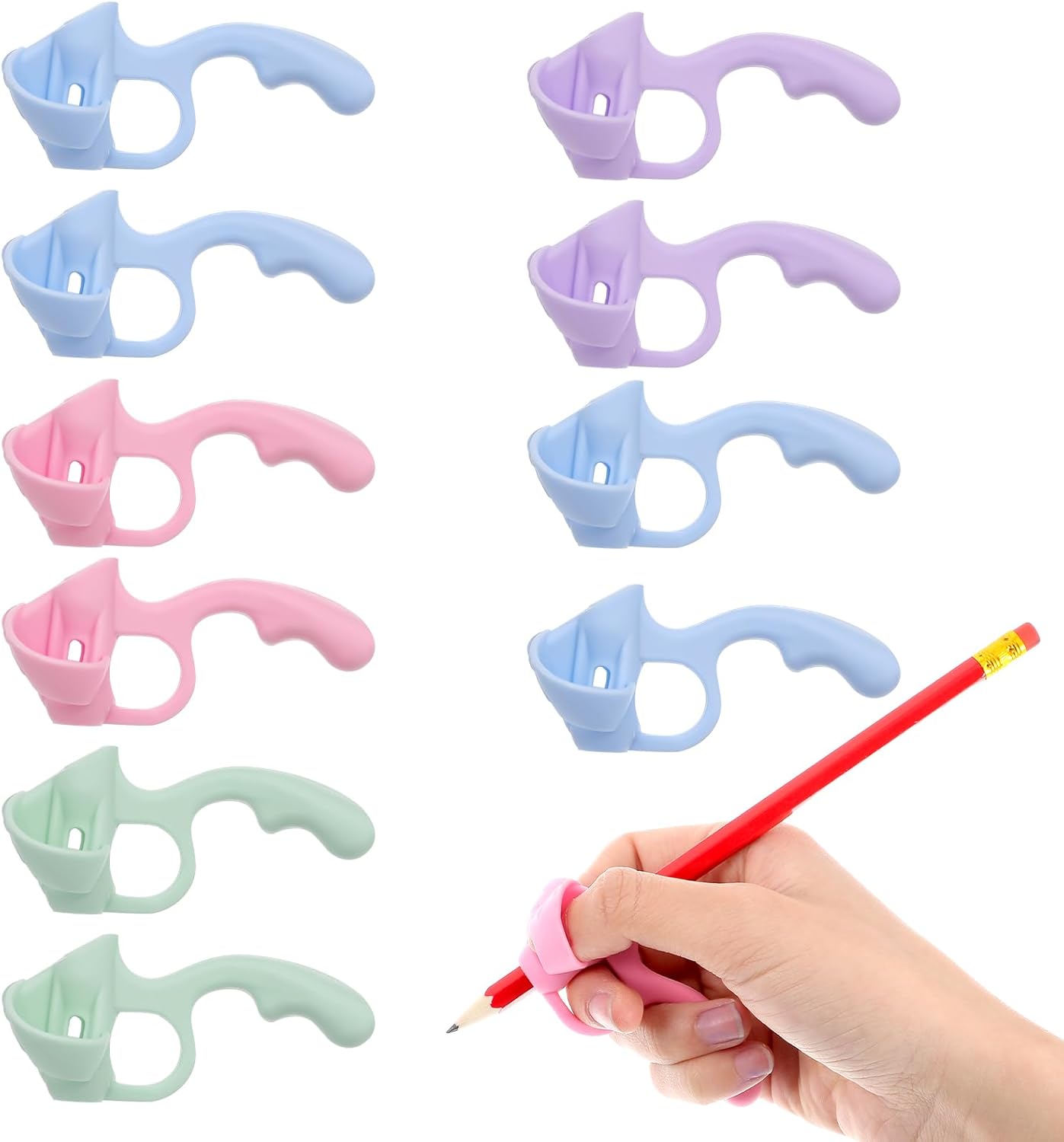 

10-Pack Pen Grip Corrector, Writing Posture Aid Tool with Soft Gel Pencil Holder for Handwriting Improvement