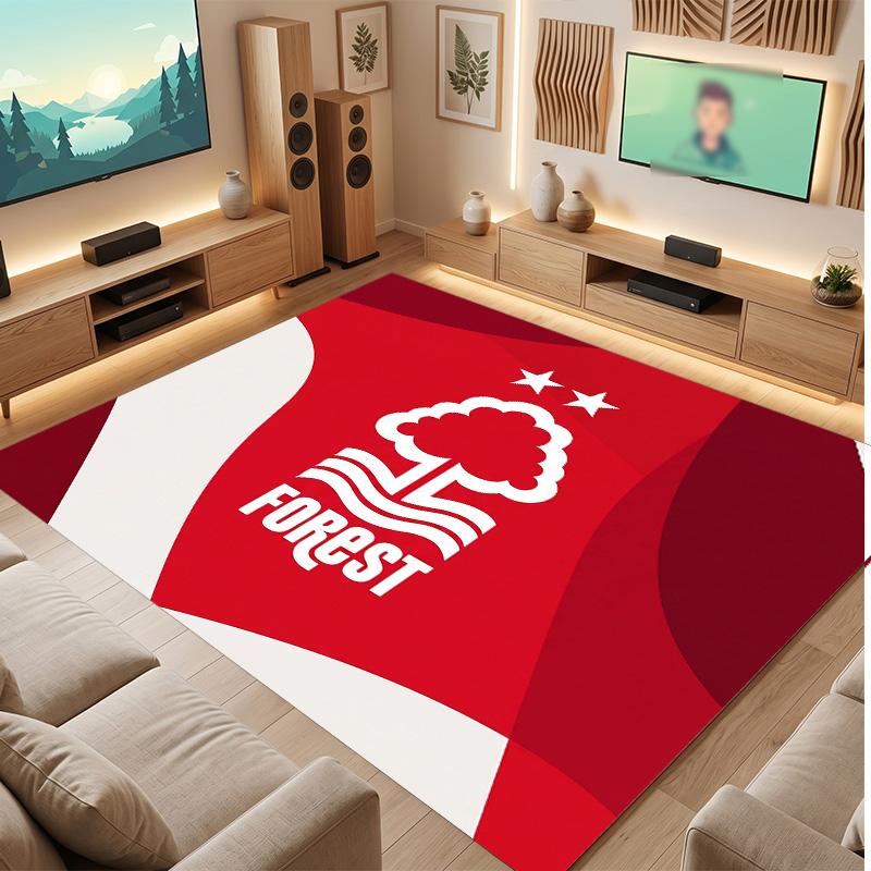 Nottingham Forest Football Print Crystal Velvet Rug, Comfortable Water Absorbent Non Slip Indoor Floor Carpet