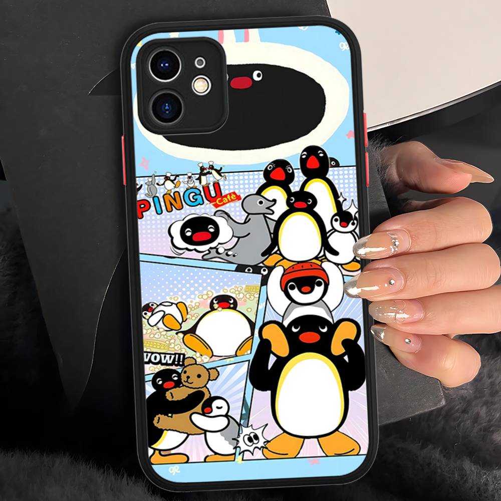 

Funny Cartoon P-Pingu For IPhone 15 16 Pro Max 11 12 13 14 XS XR X Plus 16E Matte Translucent Phone Cover iphone 15 plus
