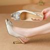 Rhinestone Square Buckle High Heels Back Trip Strap Slim Heel Single Shoes Summer Elegant Back Empty Wrapped Head Sandals Women