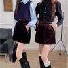 Women's Black Velvet A-Line Bootcut Shorts - European Style, Elastic Waist, Casual & Loose, Winter/Autumn Collection 2026.