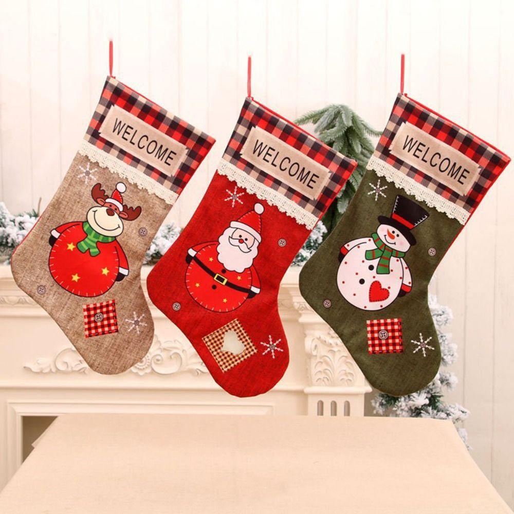 Thickened Christmas Socks Candy Bag Santa Claus Elk Snowflake Christmas Tree Decorations  Kids
