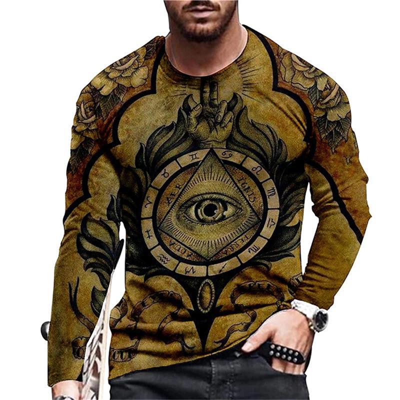 Herbst Vintage Print T-Shirt 3d Uhr Shirt Uhr Langarm Casual O-Ausschnitt Baumwollshirt Übergroße Oberteile T-Shirt Herren Kleidung