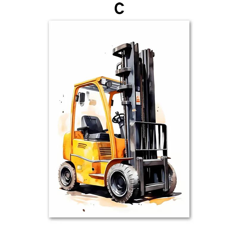 Construction Vehicle Truck Boys Nursery Wall Art Canvas Watercolor Painting Printable Picture Poster Baby Kids Playroom Decor