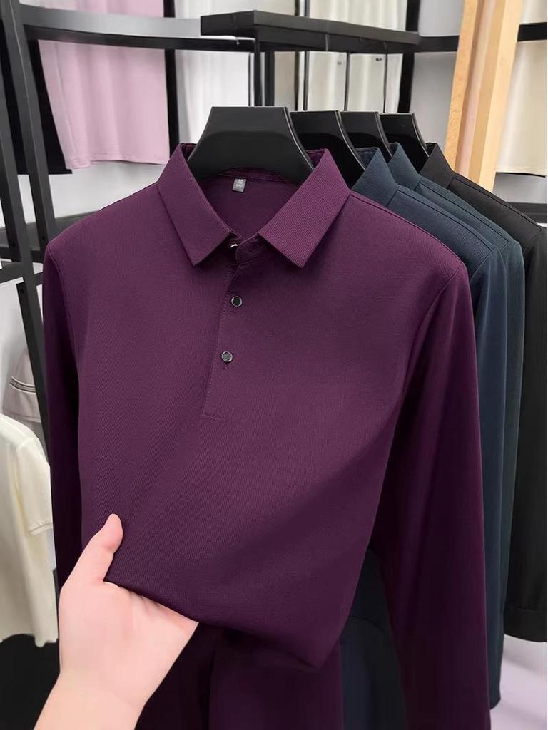 Men's Long Sleeve Polo - Loose Fit, Fashionable Lapel, Versatile Solid Color, Casual T-Shirt for Spring/Autumn