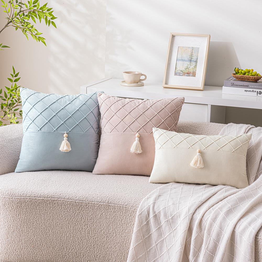 

Ins Style Splicing Pillow Case Bedside Sofa Pillow Pillow Sample Room Decoration Diamond Tassel Pillow Case 45 * 45Cm without core