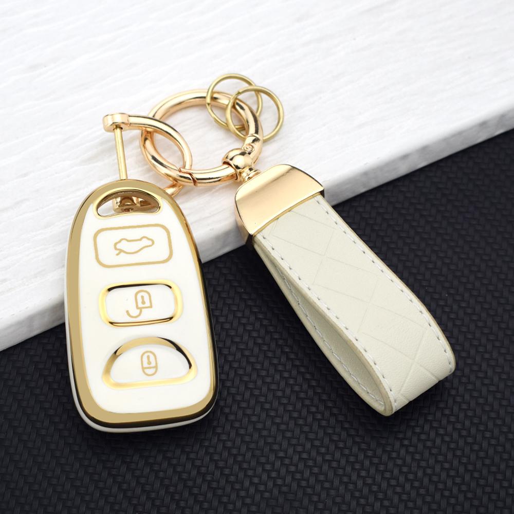 TPU Car Key Fob Cover Shell for Hyundai Kia Tucson Sonata Santa FE Carens 2007-2011 Anti-scratch Remote Key Protector Key Chain