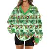 Women's Fashionable V-neck Christmas Printed Long Sleeved Casual Pullover Plush Warm Pocket Sweatshirt Top
