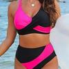 New Bikini European And American Contrasting Colors High Waist Lace-Up Sexy Split Bikini Swimsuit Swimsuit