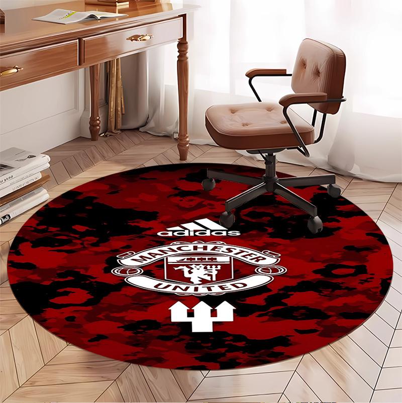 Manchester United F.C Pattern Round Rug, Indoor/Outdoor Mat, for Picnic, Gameroom, Bedroom, Office, Living Room, Home Decor Carpet, Birthday Gift