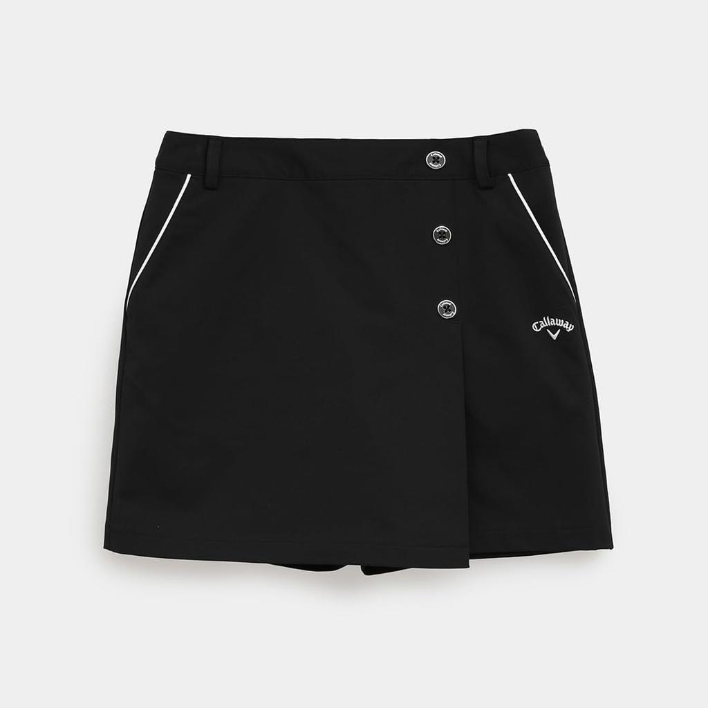 Callaway Stretch Golf Skirt with Integrated Logo Buttons On the and a Glitter Elastic Belt On the Back Women's 8-Way Shorts, Front, (C25228201, Black)