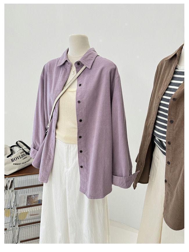 Women's Corduroy Shirt - Loose, Long Sleeve, Versatile Cardigan Jacket for Autumn 2025