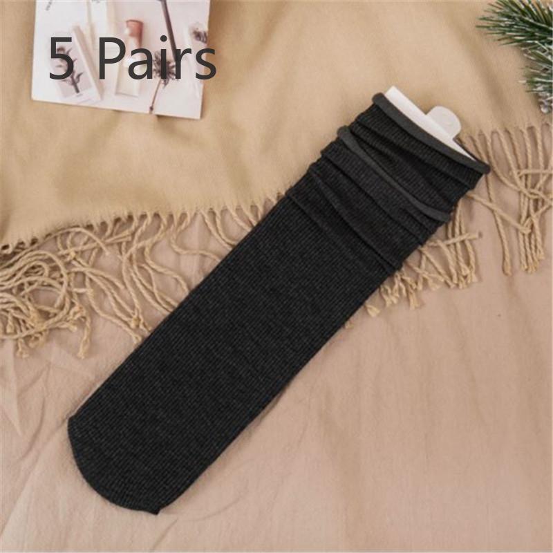 5 Pairs of Women's New Fall Vintage Stripes Solid Color Mid Tube Pile Socks