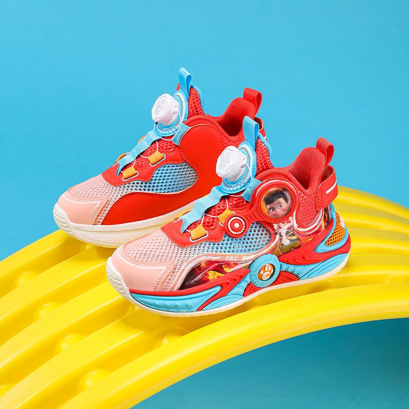 Nezha classmate children's basketball shoes summer new boys' single net hollow sports shoes medium and older children's breathable travel shoes