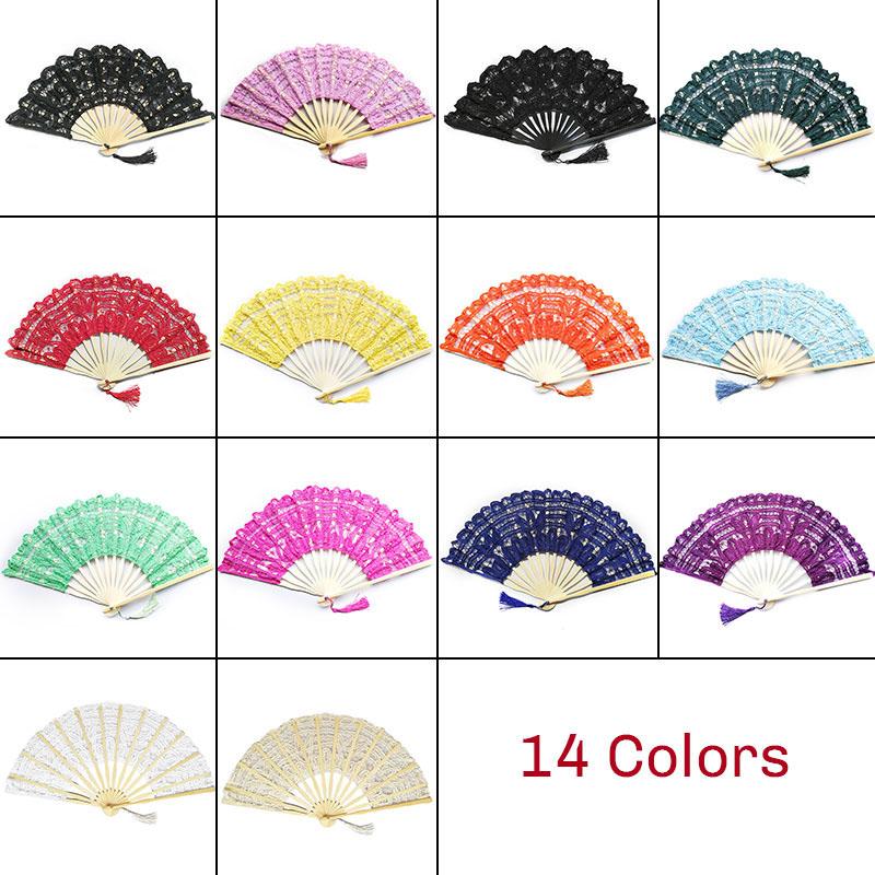 Retro Lace Fan Dance Women Performance Photography Photo Props 27cm Court Vintage Bamboo Folding Hand Fan Chinese Dance Fan