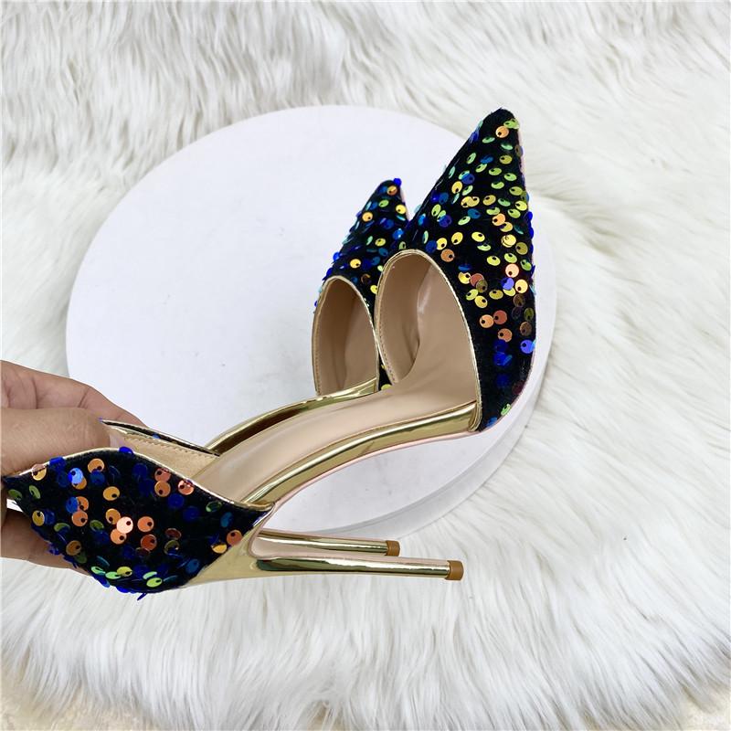 8-12cmBarevné Nýty Dámské Lodičky s Špičatou Špičkou s Bočním Výřezem na Vysokém Podpatku pro Párty Šaty Sexy Dámské Večerní Šaty Stiletto Lodičky33-46