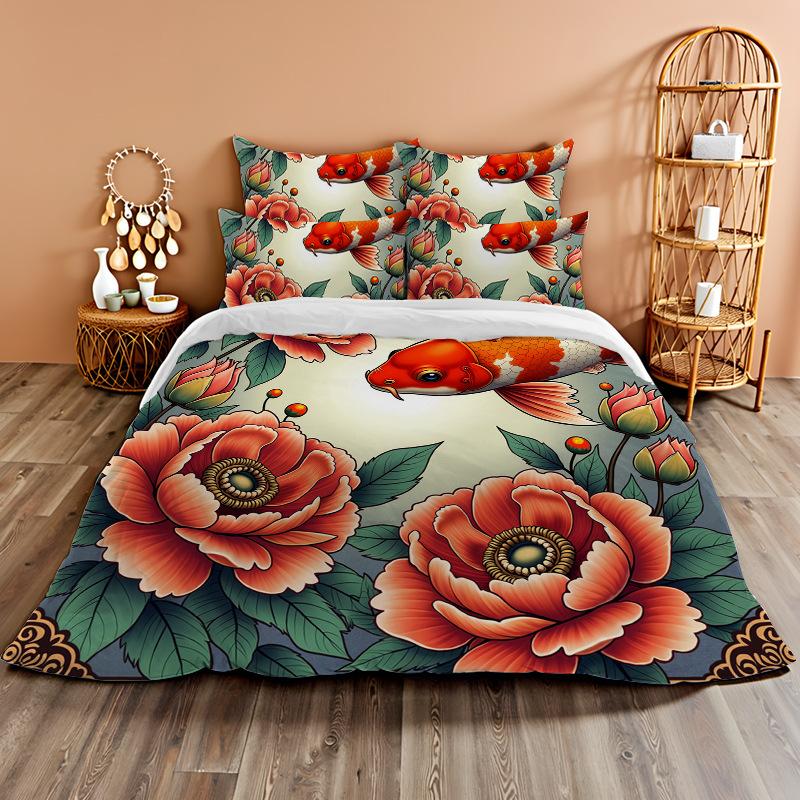 

3D Digital Printing Bedding Two Or Three Piece Set Koi Polyester Quilt Cover EU single 135*200
