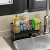 Waterproof Self-Draining Sink Shelf Black/Silver Sink Drain Rack Soap Sponge Holder  Countertop