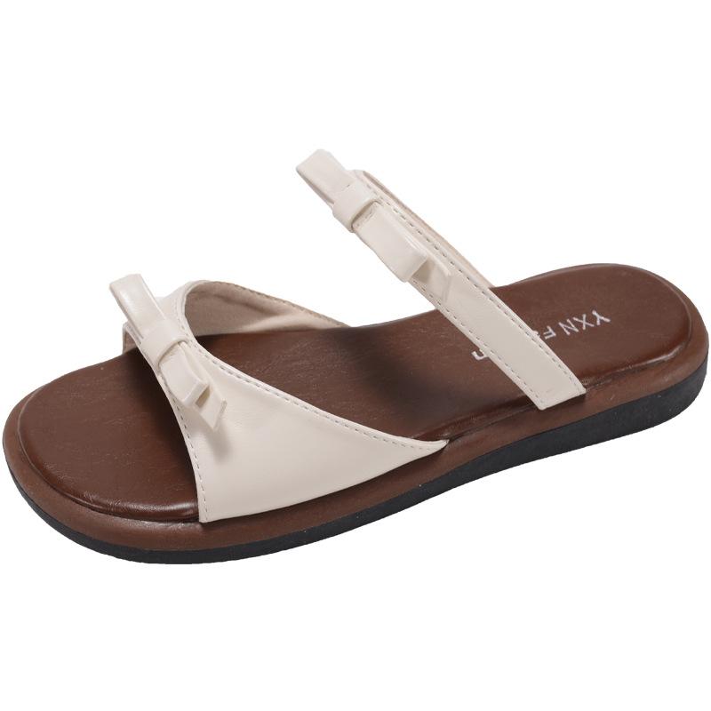 Fashion Slippers Women Summer Slides Shoes Low Butterfly-Knot Rubber Flip Flops Pantofle Hawaiian 2025 Flat Synthetic Fabric Rome Retro