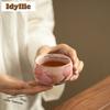 120ml Ru Kiln Gold Drawing Lily Pink Teacup Aesthetic Tea Bowl Jug Tea-tasting Smelling Cup Chazhan Master Cups Drinkware Craft