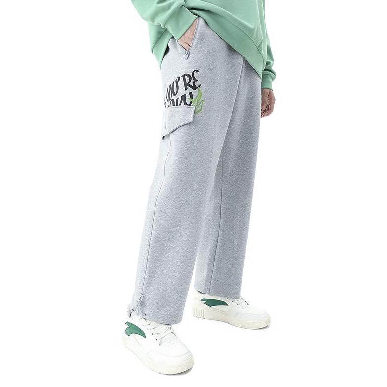 Anta Lifestyle Series Letter Mid-Rise Straight Leg Fleece Freizeithose Unisex-Hose Grau Heather-Grau 172348301-2