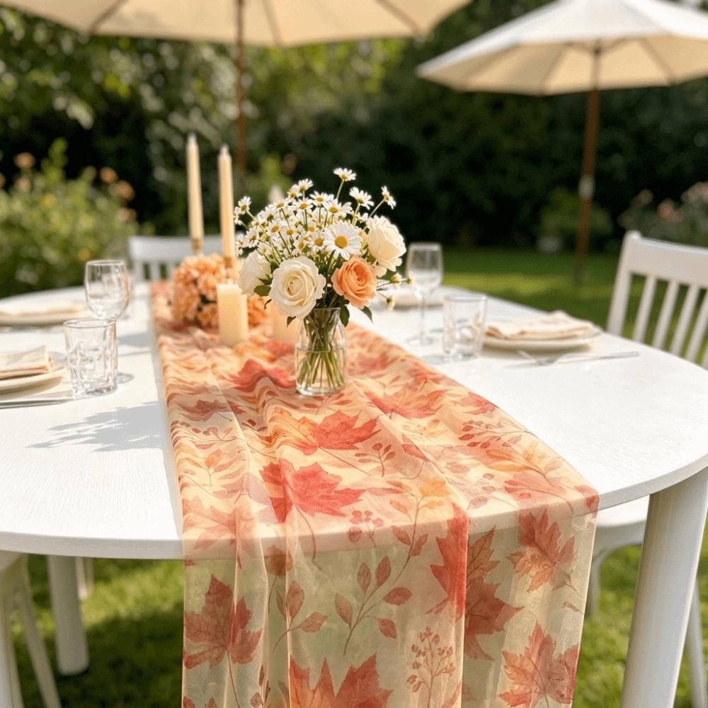 Tulle Fall Table Decor Sheer Table Flag Chair Decoration Thanksgiving Tablecloth Home Party