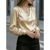 New Women's French Elegant Puff Sleeve V-neck Satin Long Sleeve Blouse