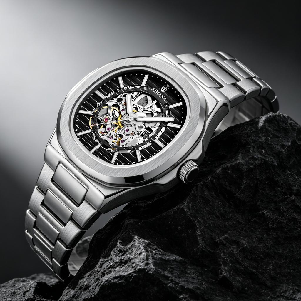 Skelett Automatische Mechanische Uhren Wasserdicht Leuchtende Zeiger Edelstahlarmband Luxus Dress-Armbanduhr für Herren
