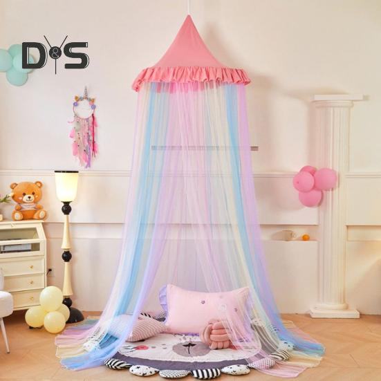 Rainbow Bed Canopy for Girls Dreamy Kids Princess Dome Bed Tent Breathable Mosquito Net Decorative Crib Bed Tent for Girls